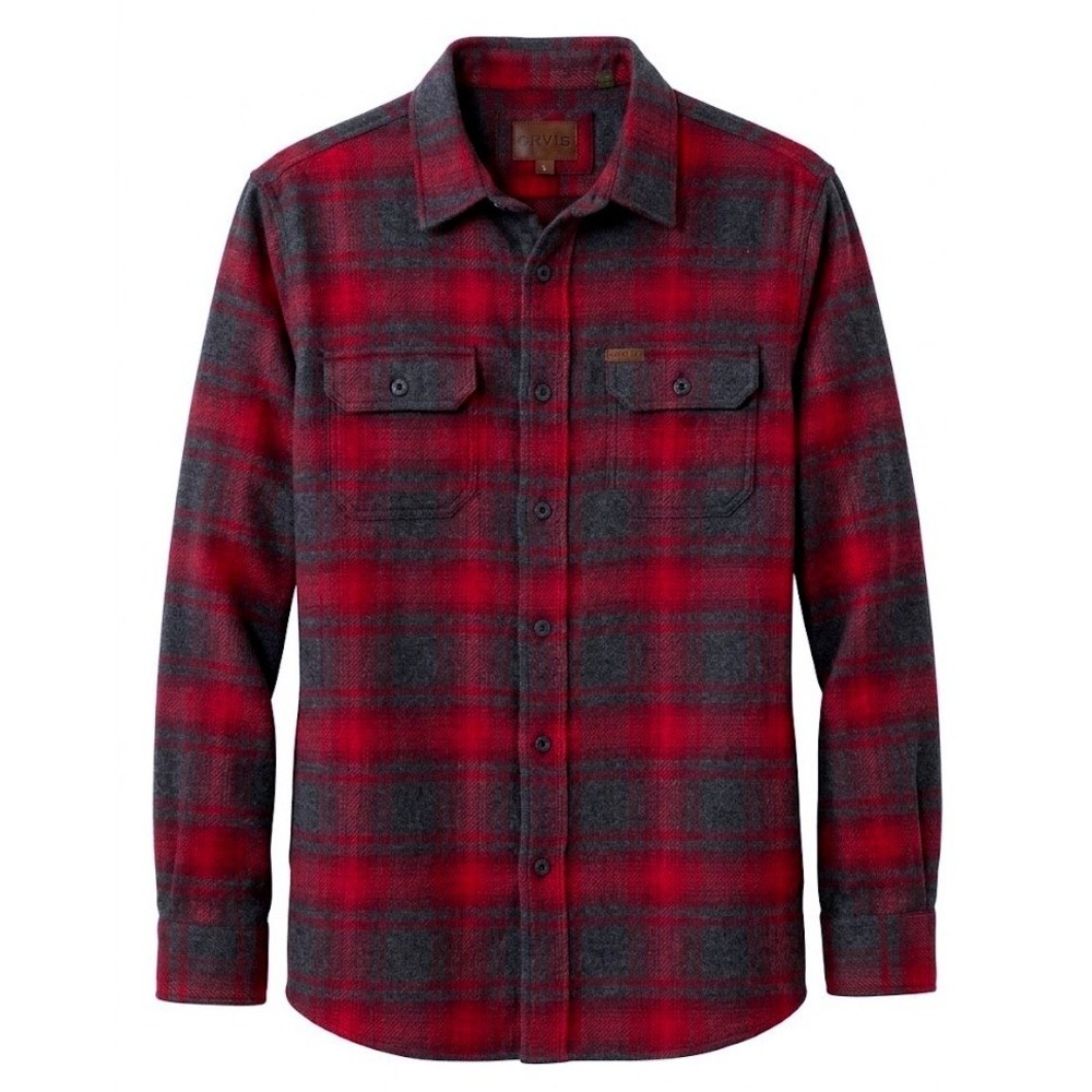 NEW Orvis Mens Heavyweight Double Brushed Flannel Shirt Plaid Red Large - CJ